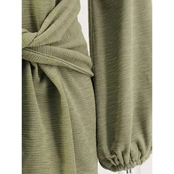 R.Vivimos Women's Autumn Winter Cotton Long Sleeves Elegant Knitted Bodycon Tie Waist Sweater Pencil Dress (Medium, Army Green)