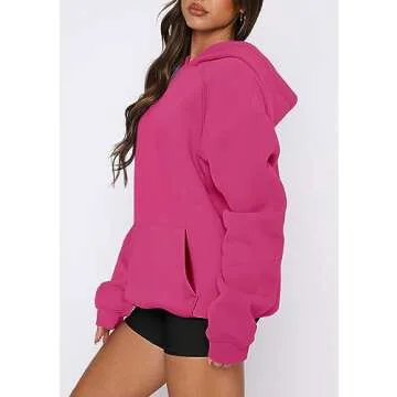 onlypuff Womens Oversized Hoodie Pullover Casual Sweatshirts Long Sleeve Fall Tops Rose Pink L