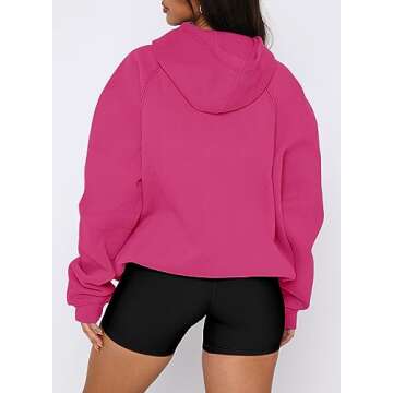 onlypuff Womens Oversized Hoodie Pullover Casual Sweatshirts Long Sleeve Fall Tops Rose Pink L