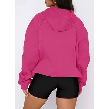 onlypuff Womens Oversized Hoodie Pullover Casual Sweatshirts Long Sleeve Fall Tops Rose Pink L