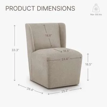 KISLOT Upholstered Dining Chair with Casters Wingback Modern Side Armless Deskchair with Rollers for Diningroom Bedroom Livingroom Reading Room,Khaki,2 Box