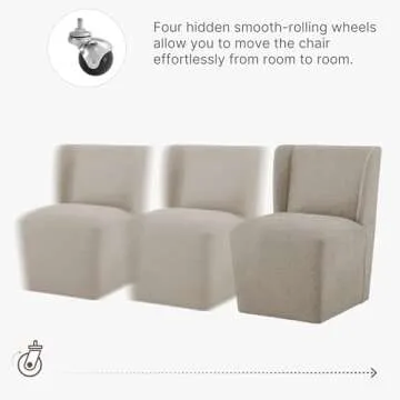 KISLOT Upholstered Dining Chair with Casters Wingback Modern Side Armless Deskchair with Rollers for Diningroom Bedroom Livingroom Reading Room,Khaki,2 Box