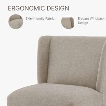 KISLOT Upholstered Dining Chair with Casters Wingback Modern Side Armless Deskchair with Rollers for Diningroom Bedroom Livingroom Reading Room,Khaki,2 Box