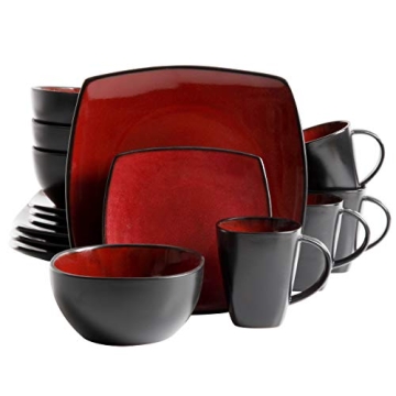 Gibson Soho Lounge Square Dinnerware Set - Red, Service for 4 (16pcs)