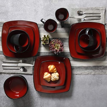 Gibson sofa square dinnerware set for 4 in red