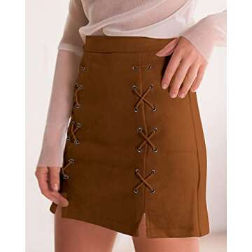 MANGOPOP Mini Faux Suede Skirt for Women High Waist Skirts Brown