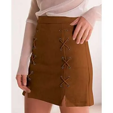 MANGOPOP Mini Faux Suede Skirt for Women High Waist Skirts Brown