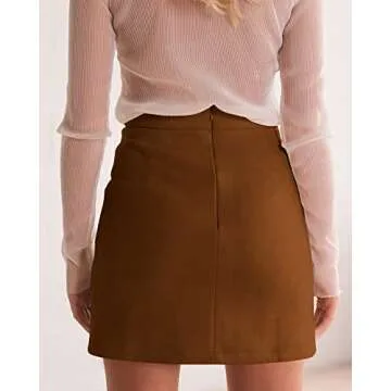 MANGOPOP Mini Faux Suede Skirt for Women High Waist Skirts Brown