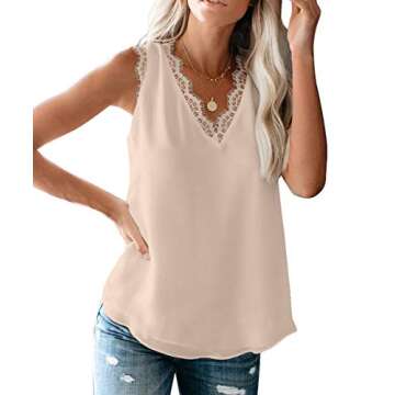 Uusollecy Women's Casual V Neck Lace Trim Tank Top - Fashionable Summer Blouse