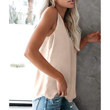 Uusollecy Women's V Neck Lace Trim Tank Top in Apricot