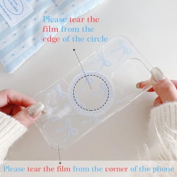 UEEBAI Magnetic for iPhone 15 Case, Bow Case Compatible with MagSafe, Wireless Slim Clear Ribbon Aesthetic Phone Case Anti-Yellowing Shockproof Protective Cover for Women Girl - Pink