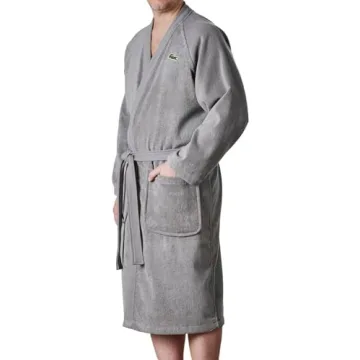 Lacoste Classic Pique 100% Cotton Bath Robe for Men & Women, One Size Fits Most, Meteorite Grey