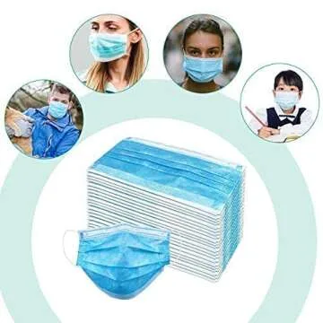 Wecolor 100 Pcs Disposable 3 Ply Earloop Face Masks, Suitable for Home, School, Office and Outdoors (Blue)