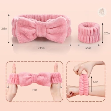 VITEVER 4 Pack Spa Headband for Washing Face with 8 Wristbands, Girl Hair Band, Microfiber Women Headbands, Headband and wrist bands to Skincare, Cosmetic, Shower-White, Brown, Rose Pink, Light Pink