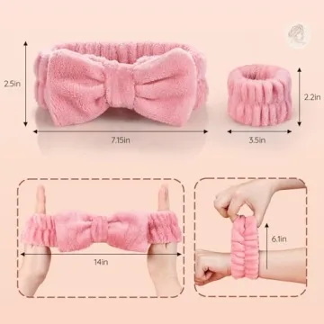 VITEVER 4 Pack Spa Headband for Washing Face with 8 Wristbands, Girl Hair Band, Microfiber Women Headbands, Headband and wrist bands to Skincare, Cosmetic, Shower-White, Brown, Rose Pink, Light Pink