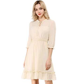 Allegra K Women's 3/4 Sleeve Summer Boho Chiffon Dress for Weddings