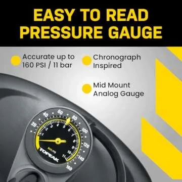 Topeak JoeBlow Max HP Bike Floor Pump, 160 PSI/11 BAR, TwinHead,Black