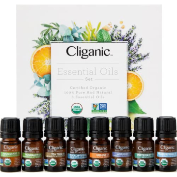 Cliganic Organic Aromatherapy Essential Oils Gift Set: Top 8 Pure Scents for Relaxation
