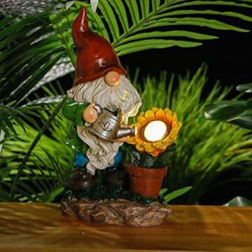 TERESA'S COLLECTIONS Sunflower Garden Gnomes Decorations for Yard with Solar Lights, Cute Resin Gard...