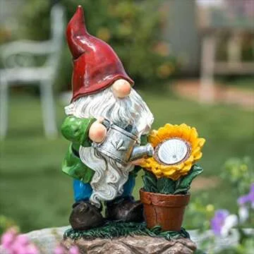 TERESA'S COLLECTIONS Sunflower Garden Gnomes Decorations for Yard with Solar Lights, Cute Resin Garden Sculptures & Statues for Outdoor Patio Lawn Ornaments,Ideal Gifts for Mom Women and Man, 11.4"