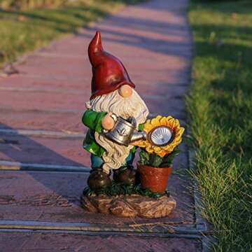 TERESA'S COLLECTIONS Sunflower Garden Gnomes Decorations for Yard with Solar Lights, Cute Resin Garden Sculptures & Statues for Outdoor Patio Lawn Ornaments,Ideal Gifts for Mom Women and Man, 11.4"