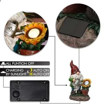 TERESA'S COLLECTIONS Sunflower Garden Gnomes Decorations for Yard with Solar Lights, Cute Resin Garden Sculptures & Statues for Outdoor Patio Lawn Ornaments,Ideal Gifts for Mom Women and Man, 11.4"