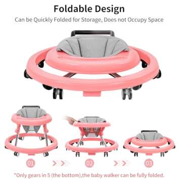 Baby Walker, Foldable 9-Gear Height Adjustable Baby Walker with Wheels, Infant Toddler Walker with F...