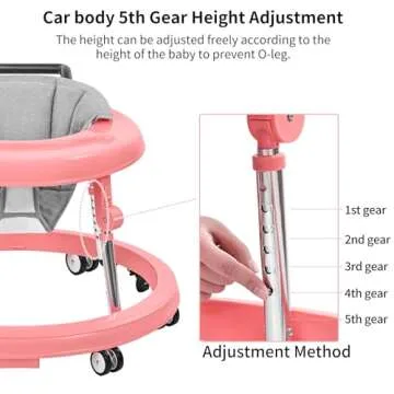 Baby Walker, Foldable 9-Gear Height Adjustable Baby Walker with Wheels, Infant Toddler Walker with Foot Pads, Anti-Fall Baby Walkers and Activity Center Bouncer Combo for Boys and Girls 6-24 Months