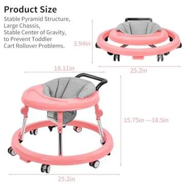 Baby Walker, Foldable 9-Gear Height Adjustable Baby Walker with Wheels, Infant Toddler Walker with Foot Pads, Anti-Fall Baby Walkers and Activity Center Bouncer Combo for Boys and Girls 6-24 Months