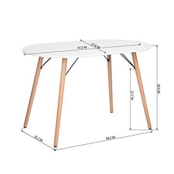 COZYCASA Dining Table Oval 47.2" Mid Century Modern White Kitchen Dinner Table White Simple Table for Home Office Kitchen Living Room Bistro Cafe, Computer Writing Desk, White (Oval)