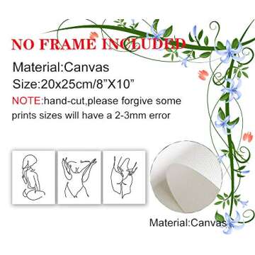 Nordic Fashion Female Line Modern Minimalist Art Painting,Set of 3 (8”X10” Canvas Picture),Wall Art Pictures for Bathroom or Bedroom Home Decor,Women Girl Gift,No Frame