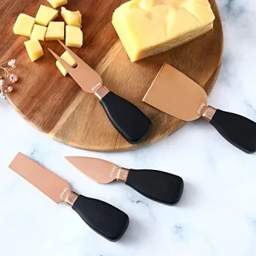 HECEF Cheese Knives Set - Stainless Steel & Acrylic Stand
