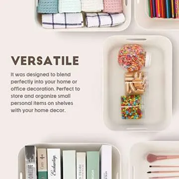 Tuanse 8 Pieces Plastic Storage Bins with Lids,White Storage baskets with Handle Stackable Containers Box For Shelves Drawers Desktop Playroom Classroom Office Organization(14 x 10.5 x 6.5 Inches)