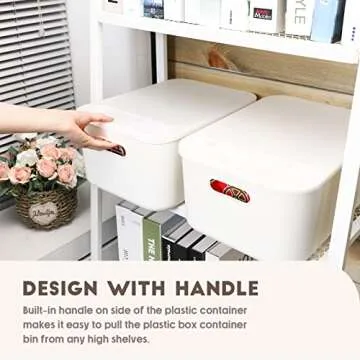 Tuanse 8 Pieces Plastic Storage Bins with Lids,White Storage baskets with Handle Stackable Containers Box For Shelves Drawers Desktop Playroom Classroom Office Organization(14 x 10.5 x 6.5 Inches)