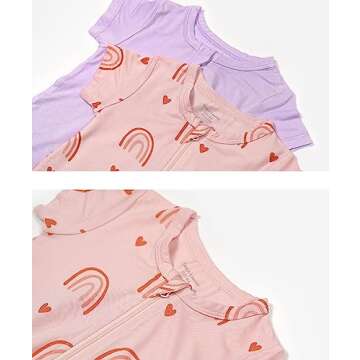 Teach Leanbh Baby Boys Girls 2 Pack Bamboo Viscose Pajamas 2 Way Zipper Short Sleeve Romper Jumpsuit Sleep and Play (3-6 months, Yellow/Star moon)