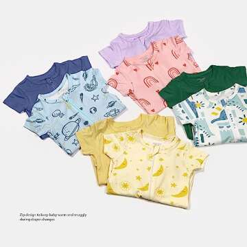 Teach Leanbh Baby Boys Girls 2 Pack Bamboo Viscose Pajamas 2 Way Zipper Short Sleeve Romper Jumpsuit Sleep and Play (3-6 months, Yellow/Star moon)