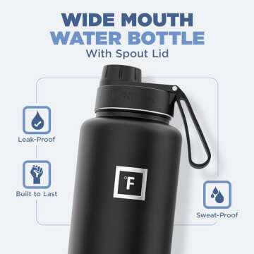 IRON °FLASK Camping & Hiking Hydration Flask with 3 Lids - Stainless Steel, Double Walled & Vacuum ...