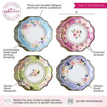 Kate Aspen 9 in. Premium Paper (Assorted Set of 16) Tea Party Decorations, One Size, 9 Inch Plates