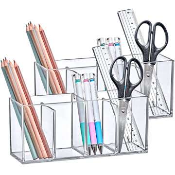 Amazing Abby - Glamour - 2-Pack Acrylic 4-Compartment Makeup Organizer, Transparent Plastic Makeup B...