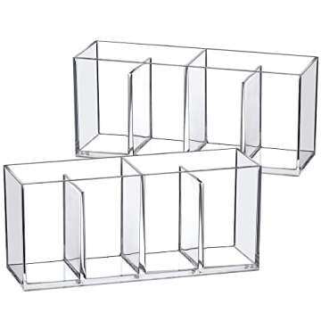 Amazing Abby - Glamour - 2-Pack Acrylic 4-Compartment Makeup Organizer, Transparent Plastic Makeup Brush Holder, Perfect Bathroom Vanity Storage Solution for Makeup Brushes, Eyebrow Pencils, and More