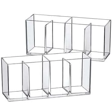 Amazing Abby - Glamour - 2-Pack Acrylic 4-Compartment Makeup Organizer, Transparent Plastic Makeup Brush Holder, Perfect Bathroom Vanity Storage Solution for Makeup Brushes, Eyebrow Pencils, and More