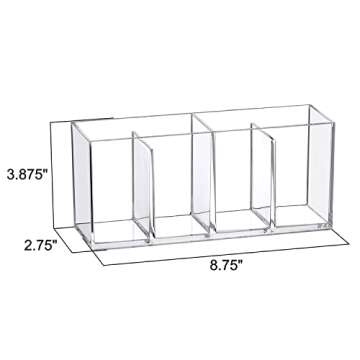 Amazing Abby - Glamour - 2-Pack Acrylic 4-Compartment Makeup Organizer, Transparent Plastic Makeup Brush Holder, Perfect Bathroom Vanity Storage Solution for Makeup Brushes, Eyebrow Pencils, and More