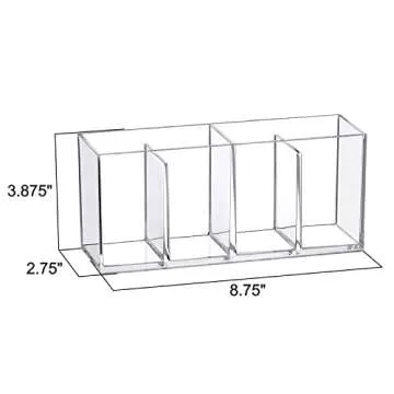 Amazing Abby - Glamour - 2-Pack Acrylic 4-Compartment Makeup Organizer, Transparent Plastic Makeup Brush Holder, Perfect Bathroom Vanity Storage Solution for Makeup Brushes, Eyebrow Pencils, and More
