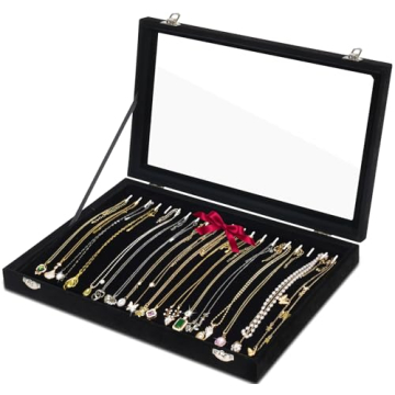 Jenseits Necklace Organizer Box, Tray with Clear Lid, Velvet Dustproof Necklaces Holder Storage Disp...