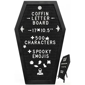 Coffin Letter Board Black With Spooky and All Seasons Emojis +500 Characters, and Wooden Stand - 17x...