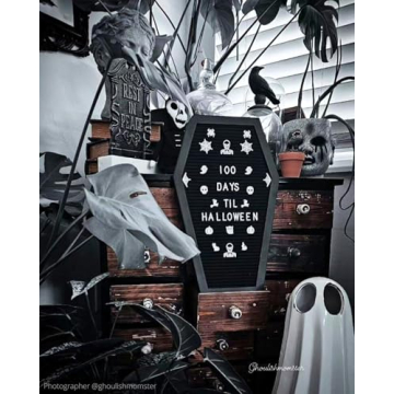 Coffin Letter Board With Emojis and Wooden Stand