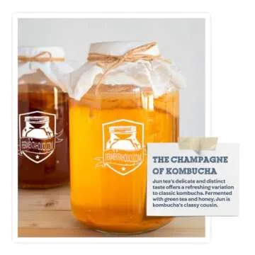 Jun Kombucha Starter Culture - USDA Certified Organic SCOBY & Starter Tea - Makes 1 Gallon - Brewed with Organic Green Tea & Honey - Brew Jun Tea!