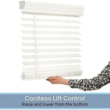 LOTUS & WINDOWARE Cordless 2-inchFaux Wood Blind 11" Wide x 72" Long,(Soft White-Antique White),Smoo...