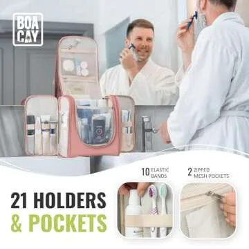 BOACAY Extra Large Hanging Travel Toiletry Bag for Women and Men, Makeup Bag, Bathroom & Shower Organizer Kit for Accessories, Cosmetics, Essentials