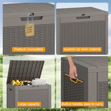 NUNU LAB 31 Gallon Outdoor Storage Box Waterproof,Indoor Outside Deck Boxes,Backyard Storage Bin For Package Delivery,Garden Tools,Patio Cushions,Pool Accessories,Storage Bench Lockable Lid